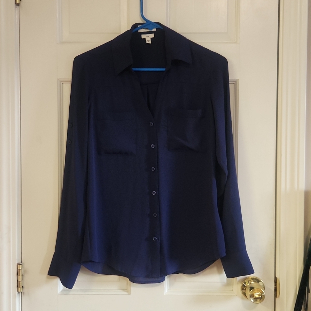 Express Portofino Slim Button Up Shirt Business Casual Office Dark Navy Blue